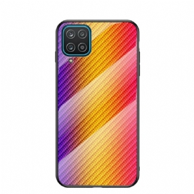 Telefoonhoesje voor Samsung Galaxy A12 / M12 Koolstofvezel Gehard Glas