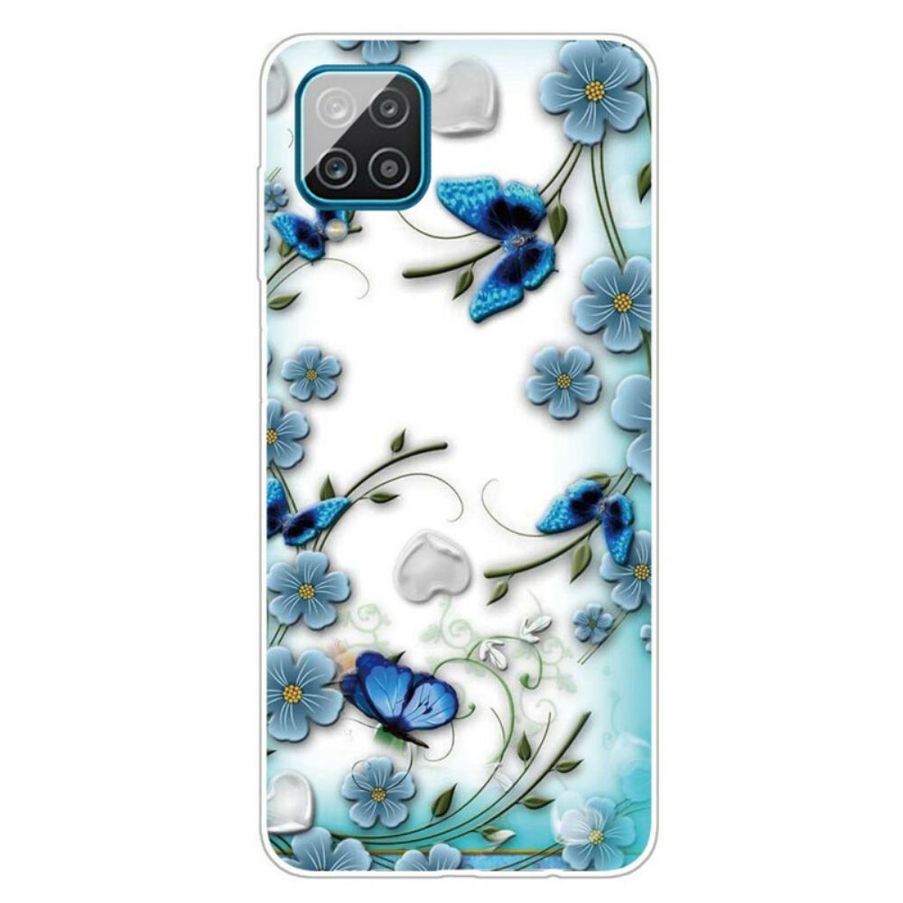 Telefoonhoesje voor Samsung Galaxy A12 / M12 Transparante Retro Vlinders En Bloemen