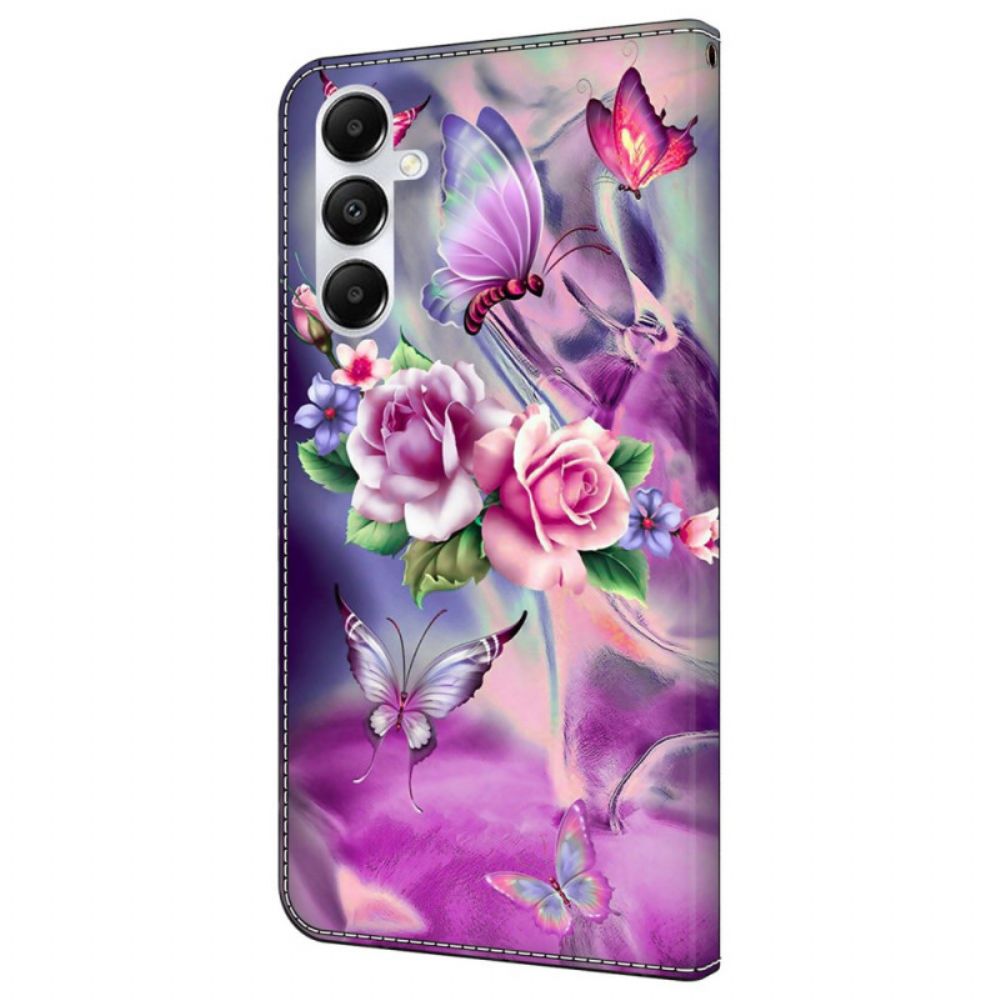 Bescherming Hoesje Samsung Galaxy A55 5g Paarse Vlinders En Bloemen