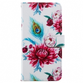 Bescherming Hoesje Samsung Galaxy A55 5g Rode Bloemen Met Riem