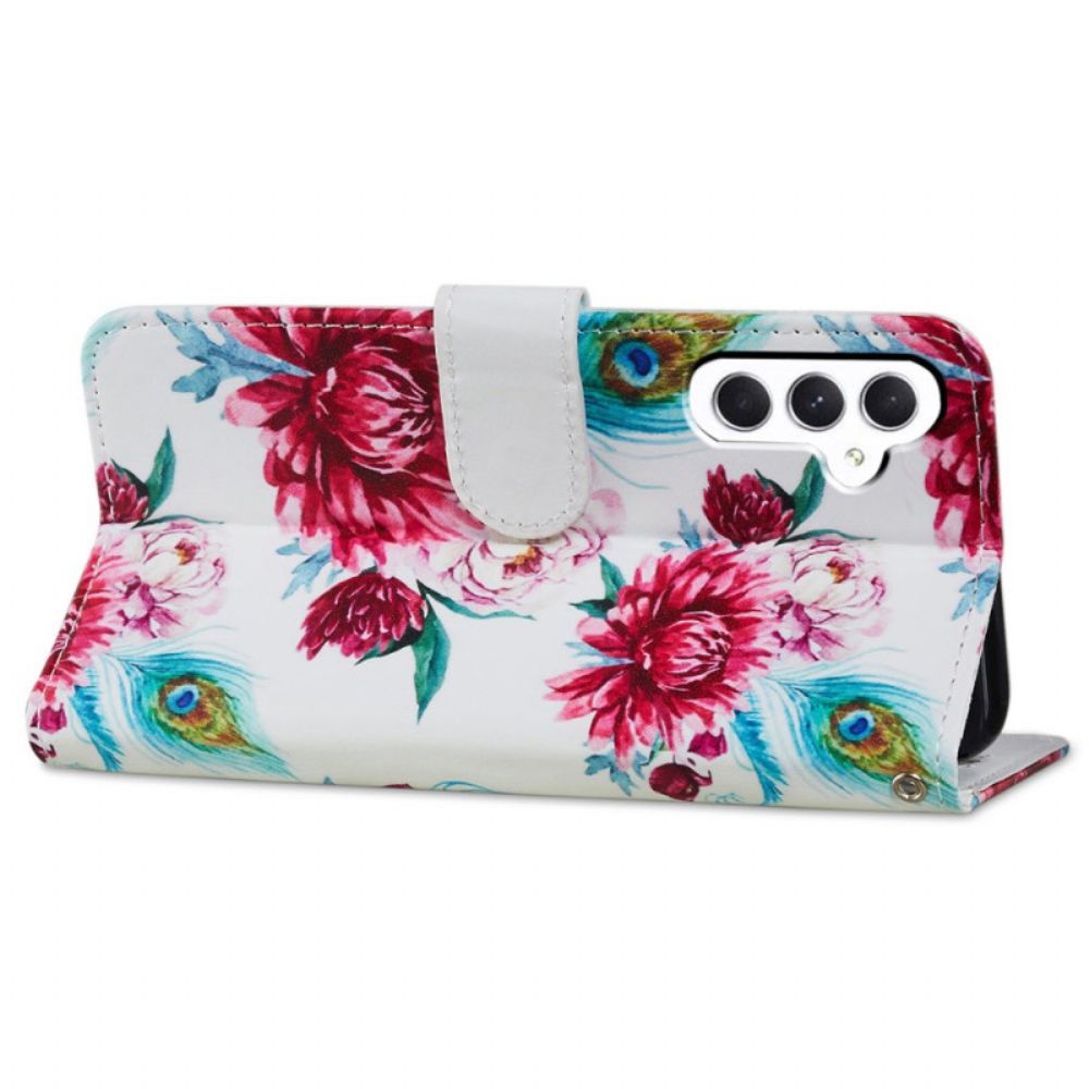 Bescherming Hoesje Samsung Galaxy A55 5g Rode Bloemen Met Riem