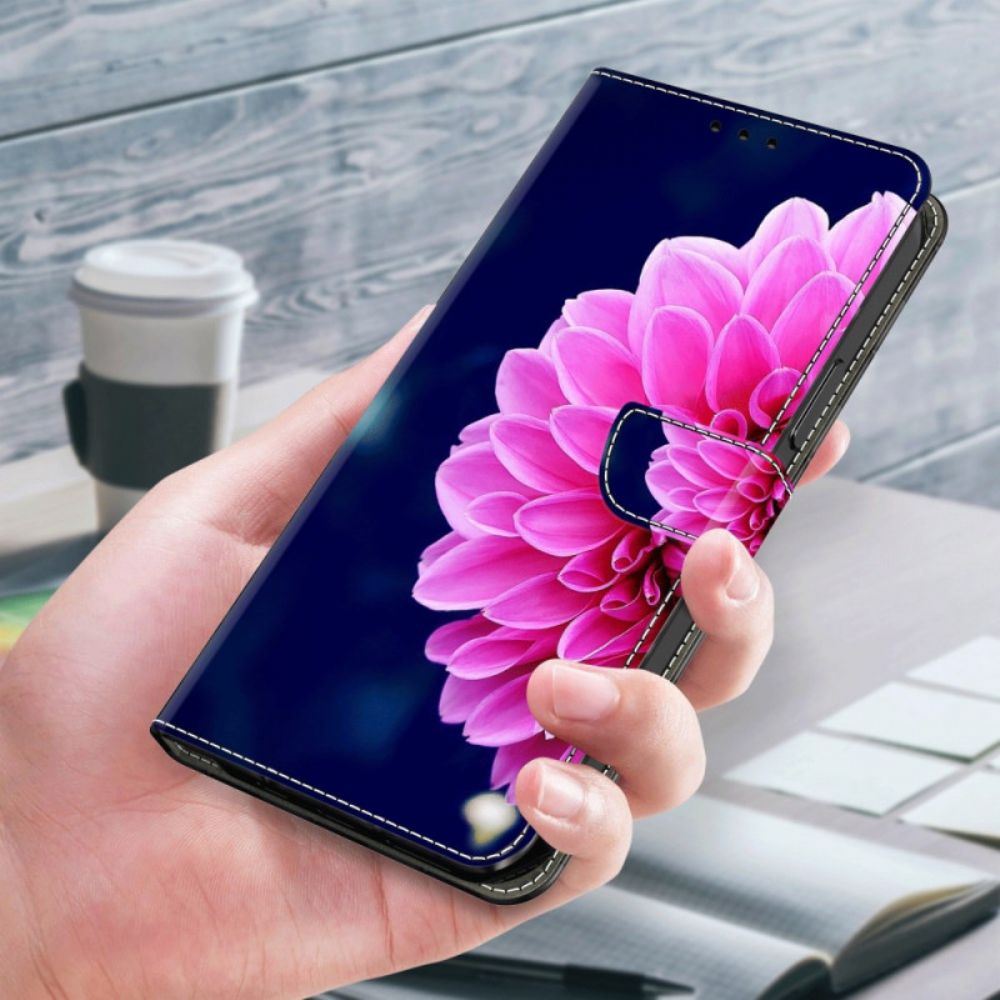 Bescherming Hoesje Samsung Galaxy A55 5g Roze Bloem Op Blauwe Achtergrond