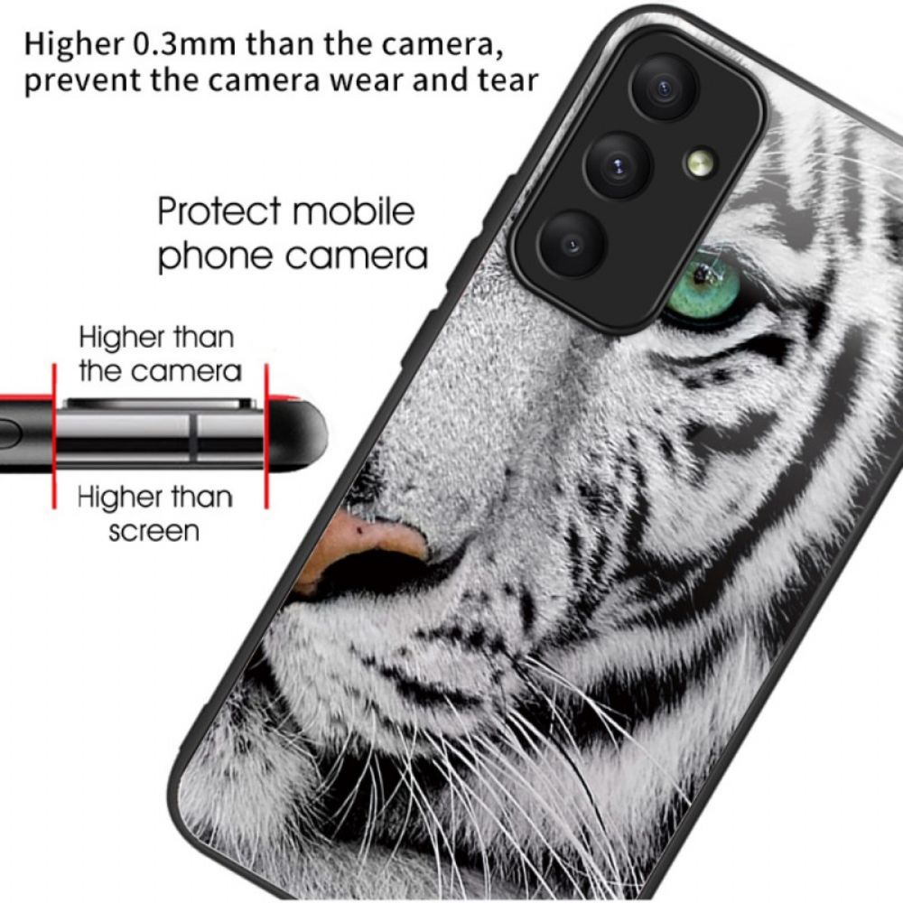 Case Hoesje Samsung Galaxy A55 5g Telefoonhoesje Wit Tijger Gehard Glas