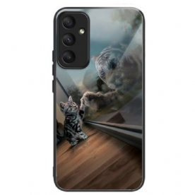 Cover Hoesje Samsung Galaxy A55 5g Telefoonhoesje Kattenspiegel Van Gehard Glas