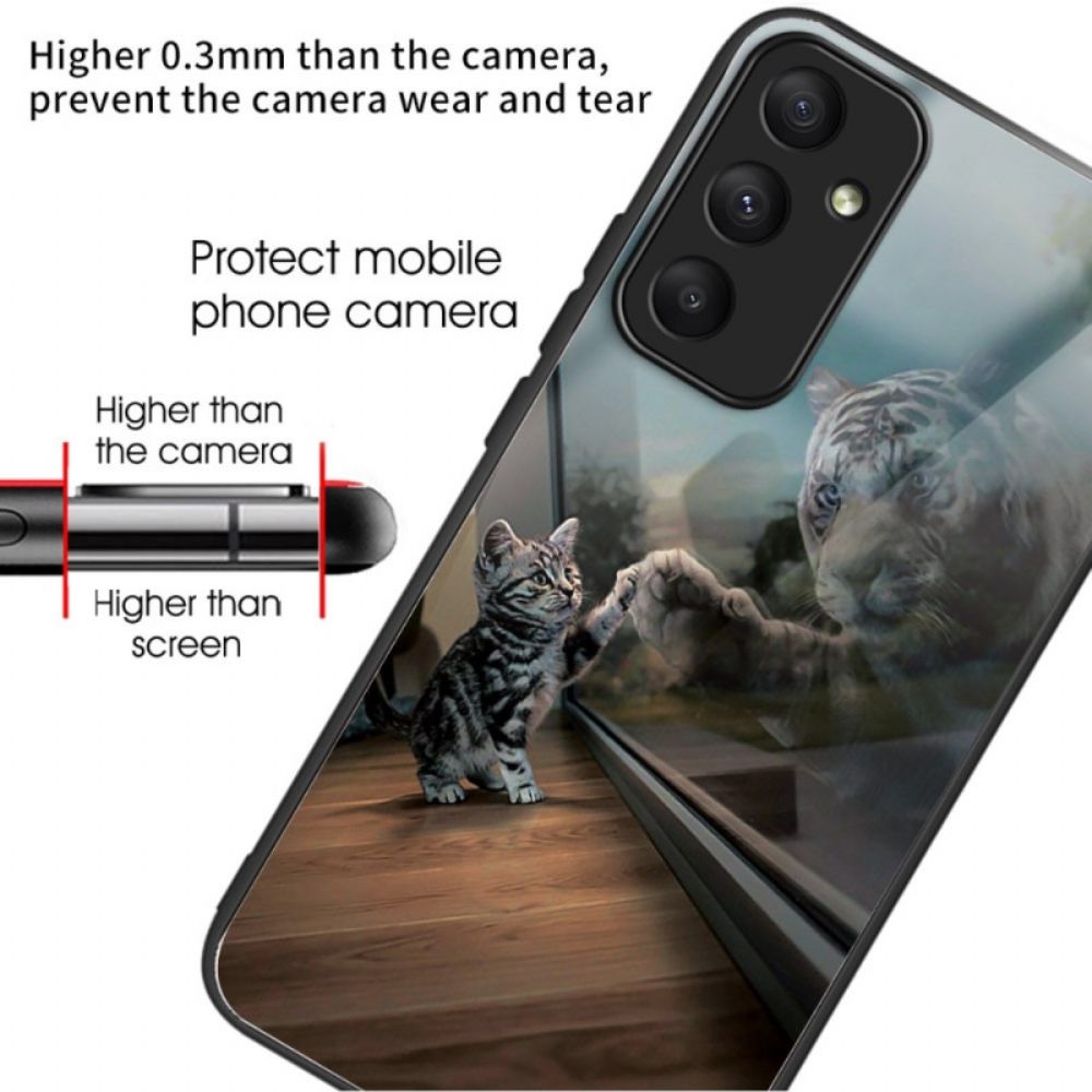 Cover Hoesje Samsung Galaxy A55 5g Telefoonhoesje Kattenspiegel Van Gehard Glas