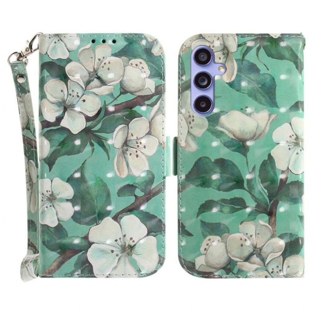 Folio-hoesje Samsung Galaxy A55 5g Telefoonhoesje Aquarelbloemen Met Riempje