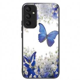 Hoesje Voor Samsung Galaxy A55 5g Blauwe Vlinders Van Gehard Glas