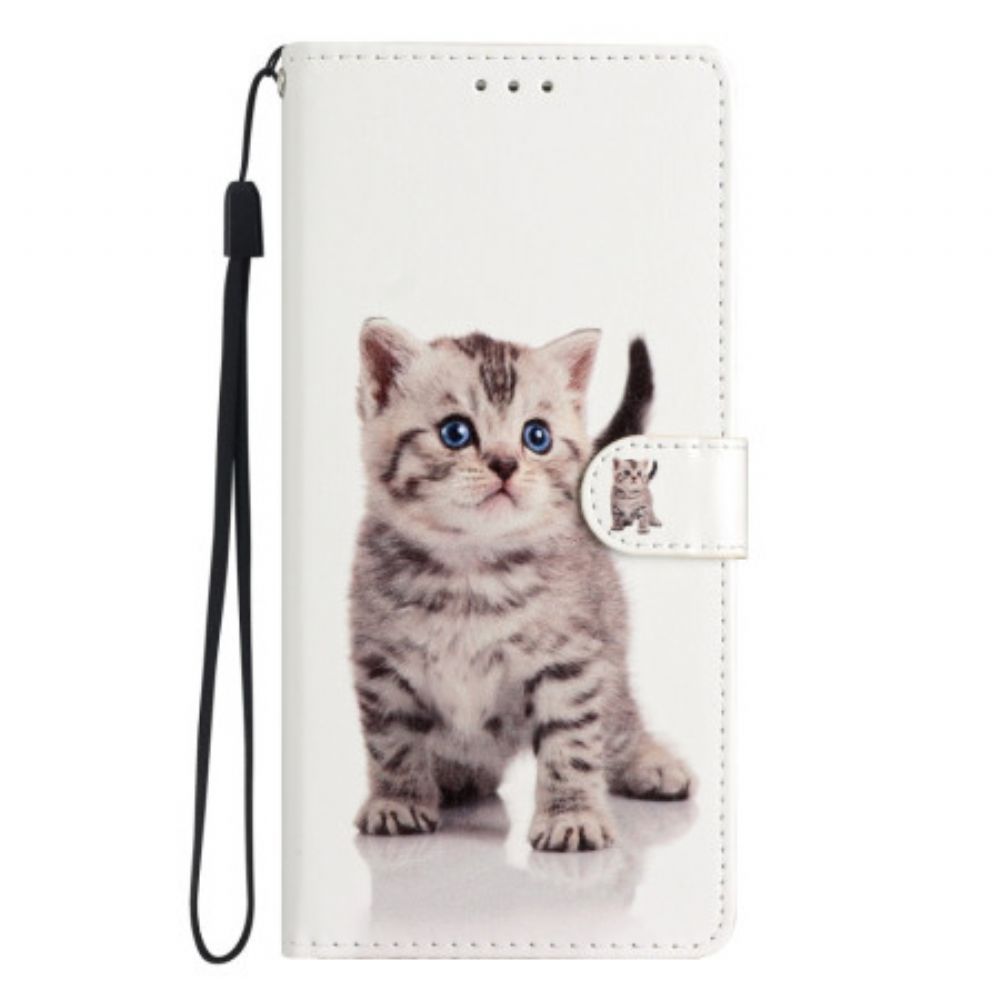 Leren Hoesje Samsung Galaxy A55 5g Kleine Kat Met Riem Bescherming Hoesje