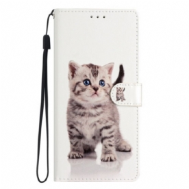 Leren Hoesje Samsung Galaxy A55 5g Kleine Kat Met Riem Bescherming Hoesje