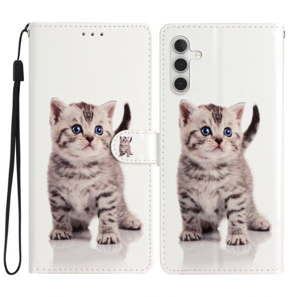 Leren Hoesje Samsung Galaxy A55 5g Kleine Kat Met Riem Bescherming Hoesje