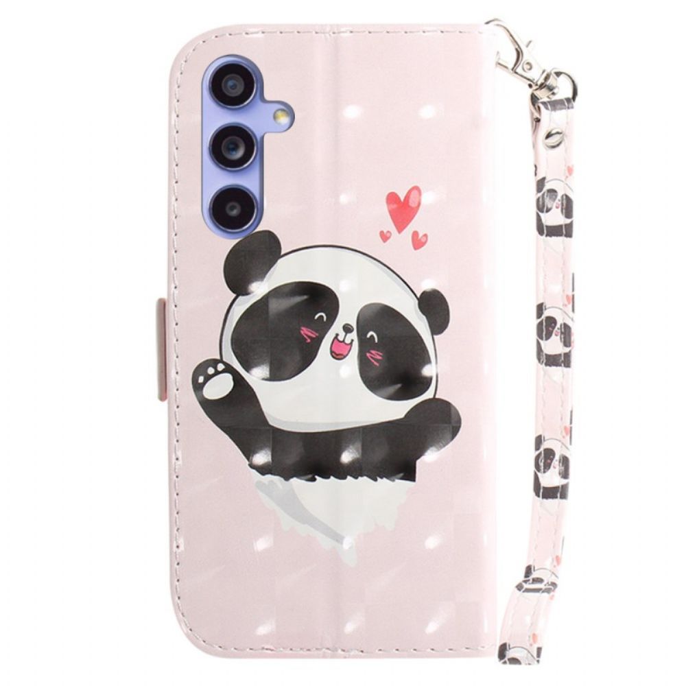 Leren Hoesje Samsung Galaxy A55 5g Panda Love Met Riempje Bescherming Hoesje