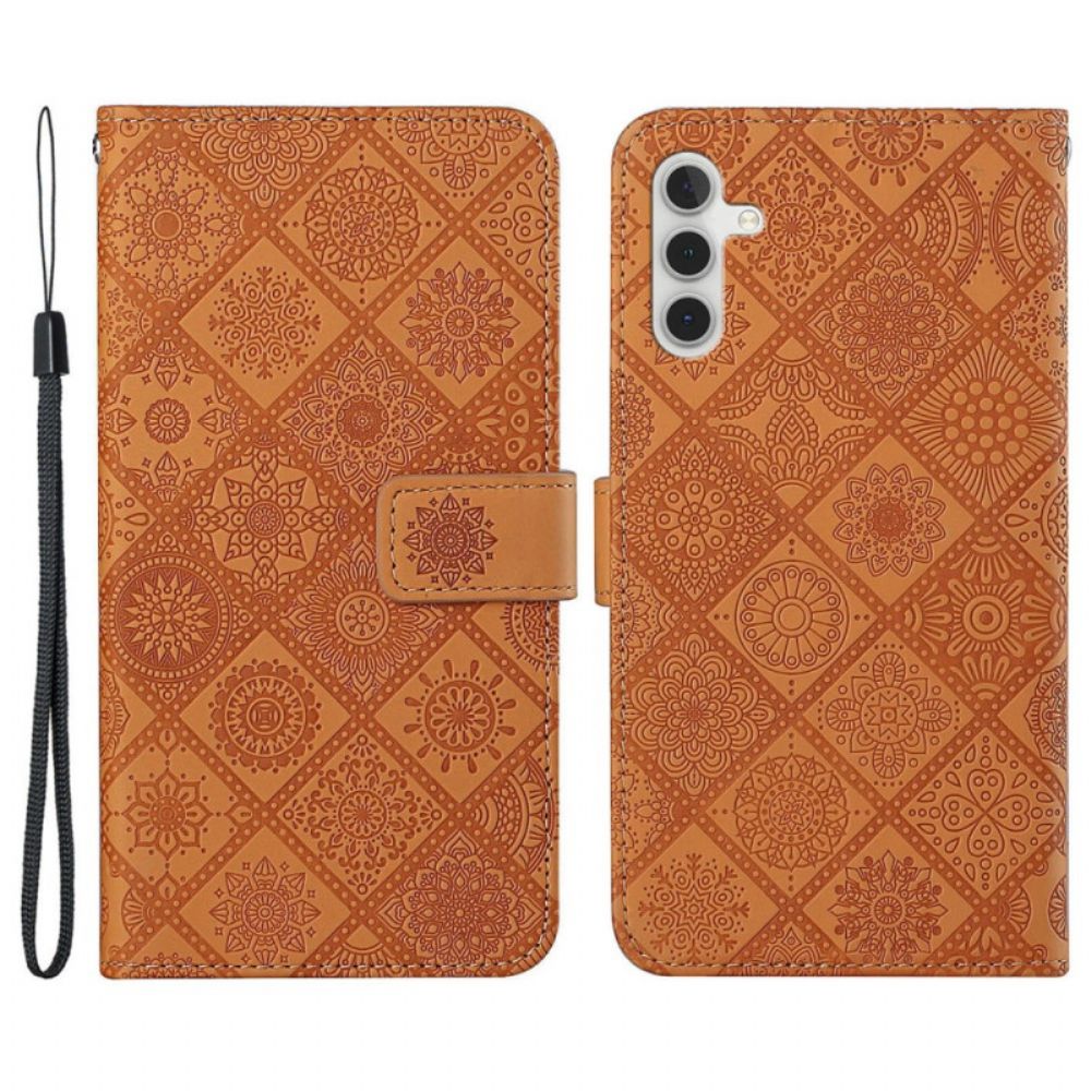 Leren Hoesje Samsung Galaxy A55 5g Patchwork Met Bandje Bescherming Hoesje