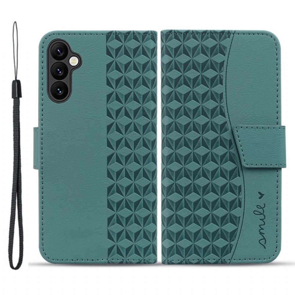 Leren Hoesje Samsung Galaxy A55 5g Smile Diamanten Met Bandje