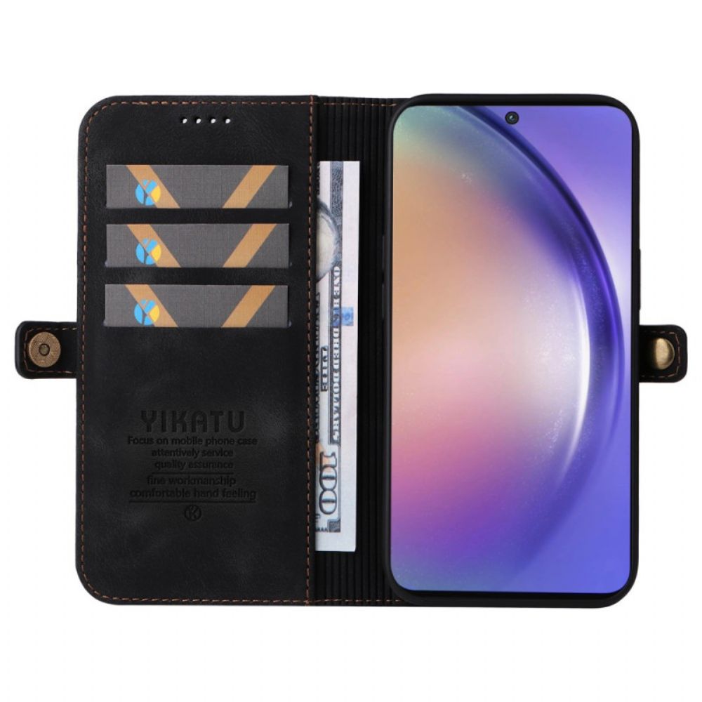 Leren Hoesje Samsung Galaxy A55 5g Yikatu Suède-effect Bescherming Hoesje