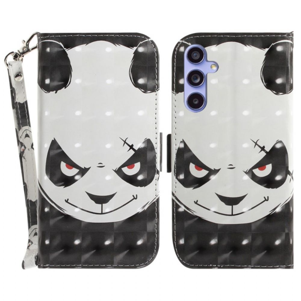 Leren Hoesje Voor Samsung Galaxy A55 5g Boze Panda Met Riem