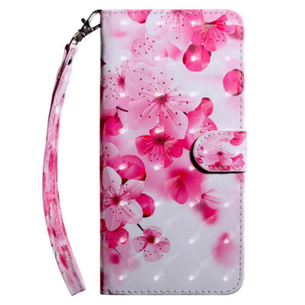 Leren Hoesje Voor Samsung Galaxy A55 5g Rode Bloemen Met Riem