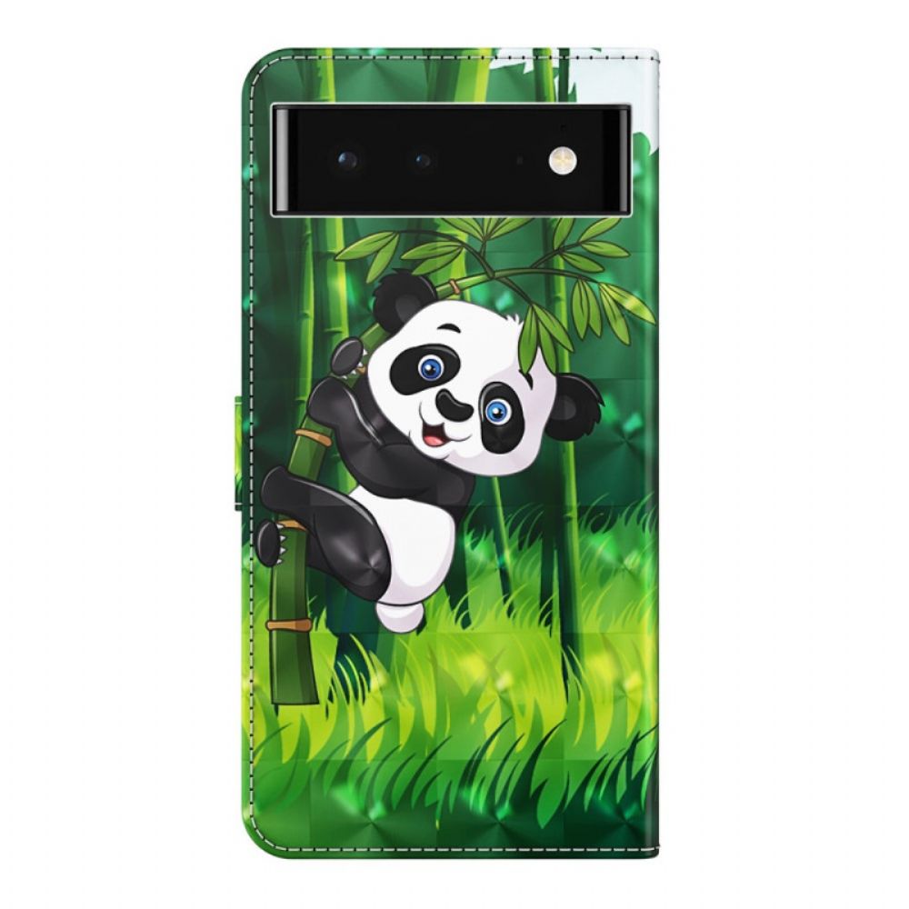 Folio-hoesje voor Google Pixel 7 Met Ketting Thong Panda En Bamboe