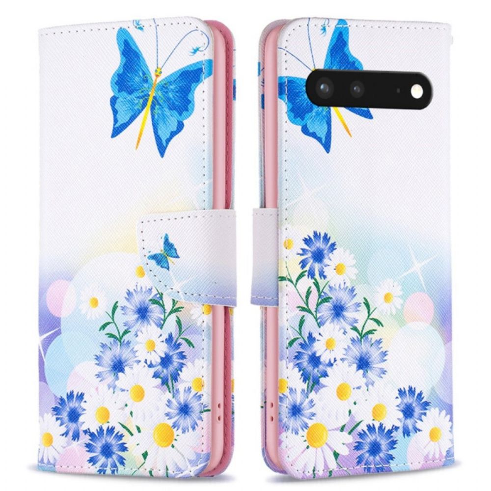 Leren Hoesje voor Google Pixel 7 Aquarel Vlinders