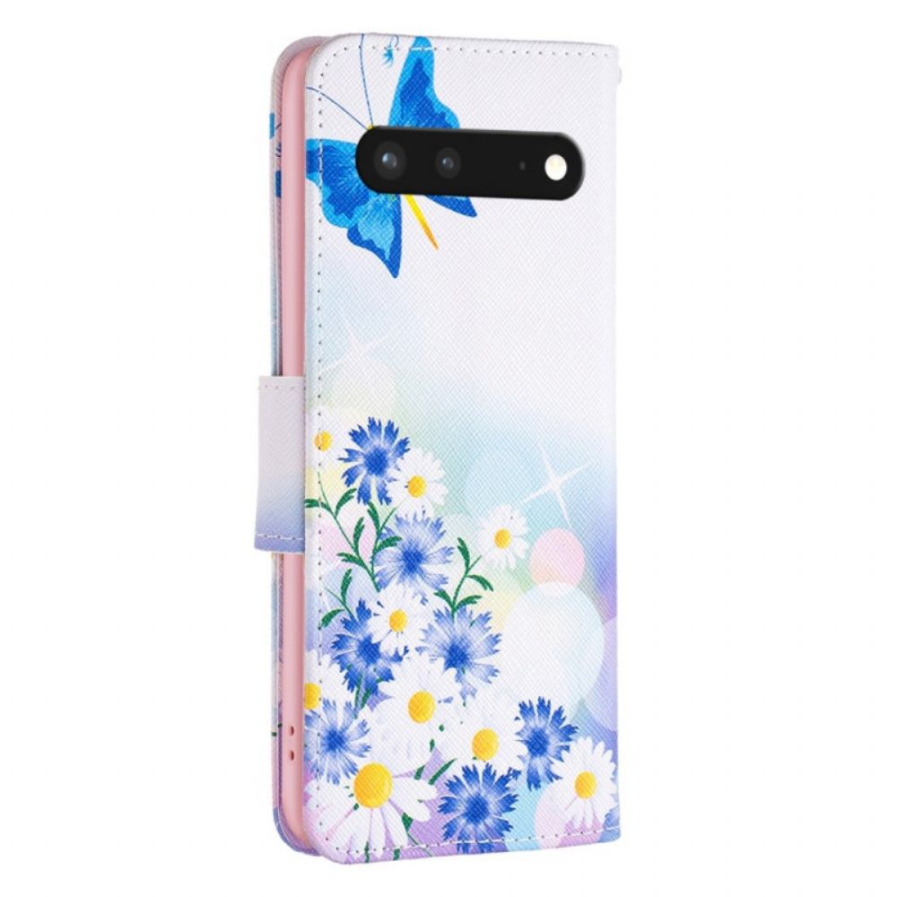 Leren Hoesje voor Google Pixel 7 Aquarel Vlinders