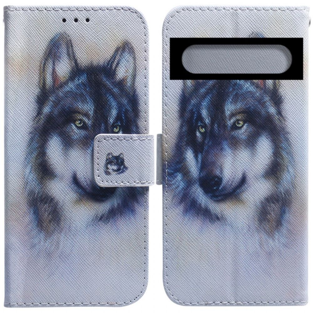 Leren Hoesje voor Google Pixel 7 Aquarel Wolf