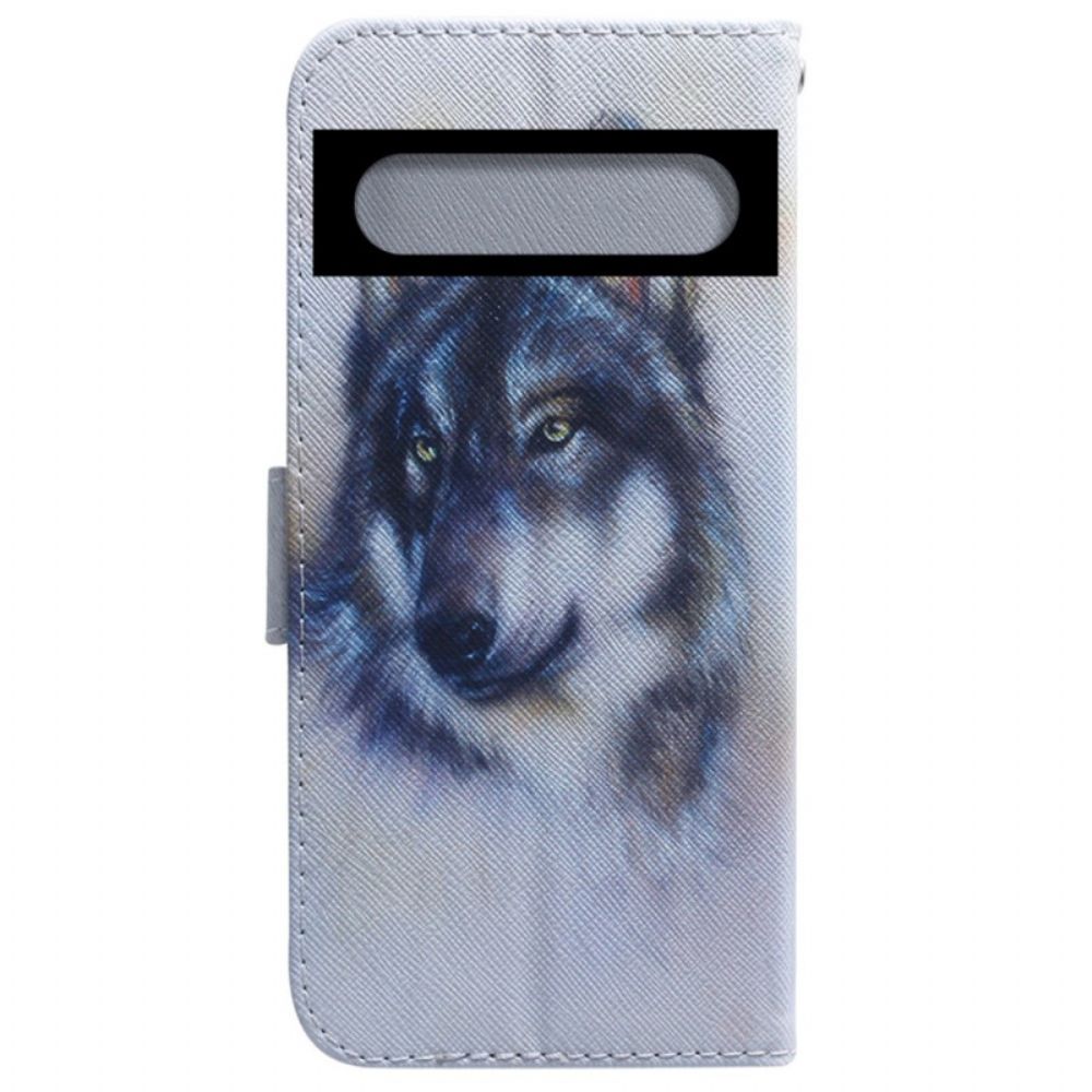 Leren Hoesje voor Google Pixel 7 Aquarel Wolf