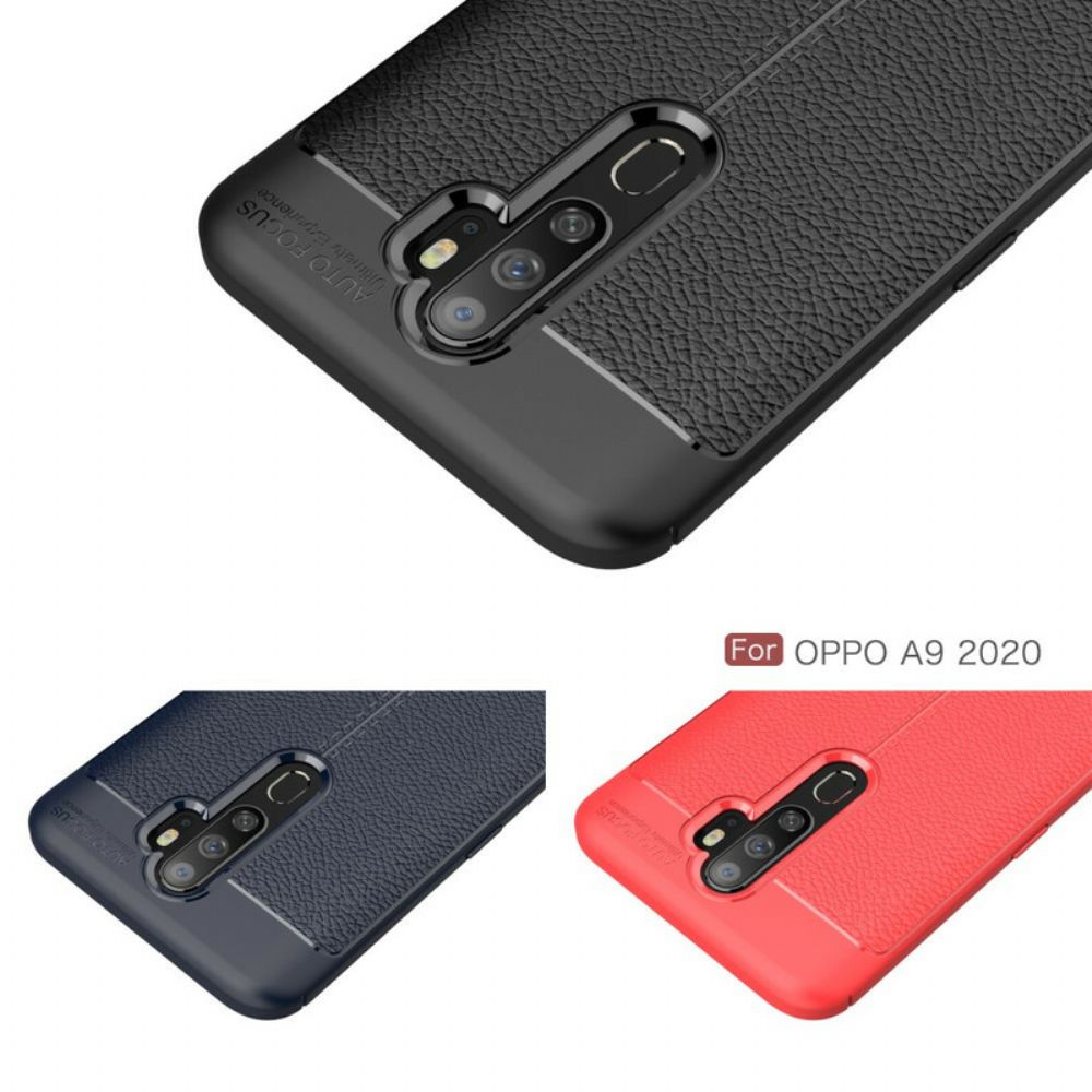 Hoesje voor Oppo A9 2020 / A5 2020 Dubbele Lijn Litchi Leder Effect