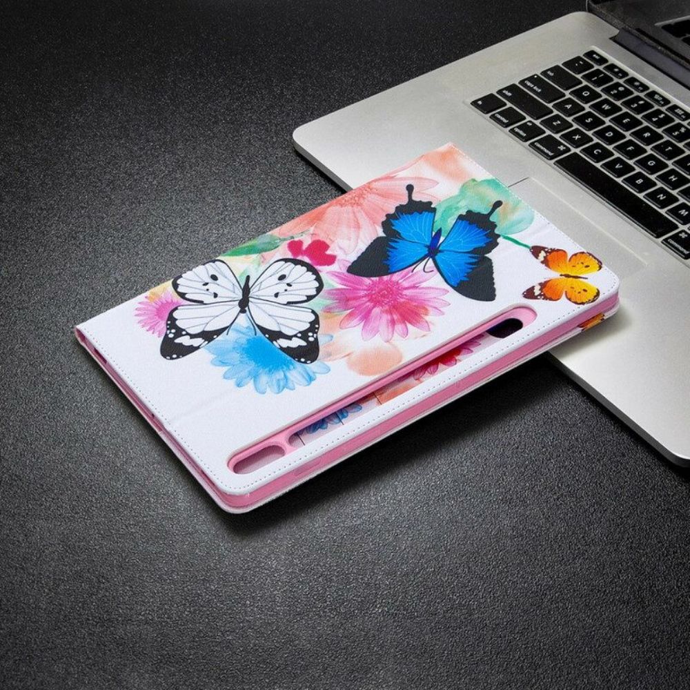 Cover voor Samsung Galaxy Tab S8 / Tab S7 Aquarel Vlinders