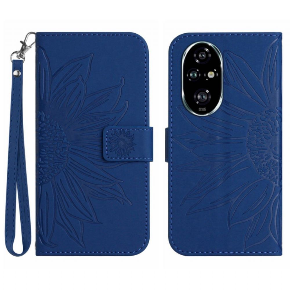 Folio-hoesje Honor 200 Pro Telefoonhoesje Zonnebloemprint Met Riempje