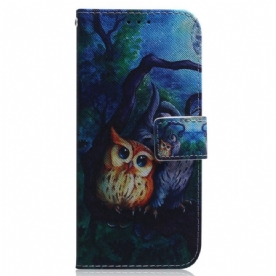 Leren Hoesje voor Samsung Galaxy M33 5G Uil Schilderij