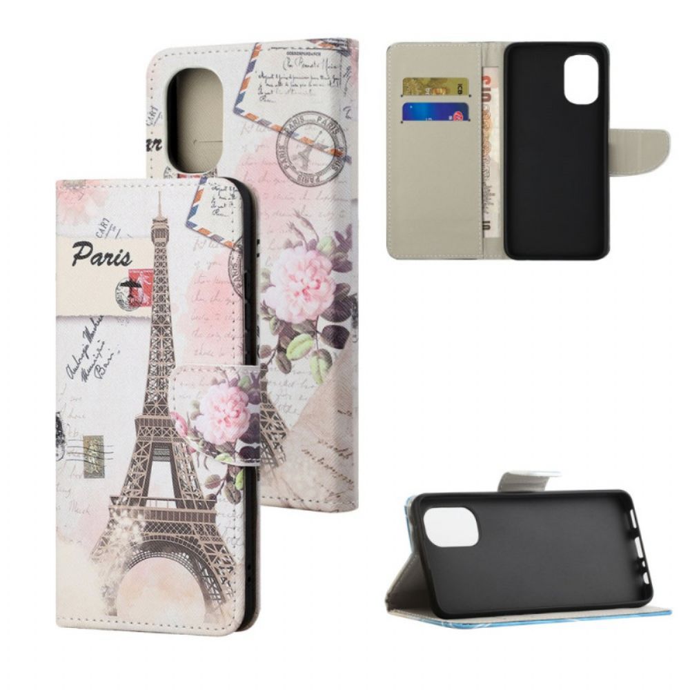 Folio-hoesje voor Moto G31 / Moto G41 Retro Eiffeltoren