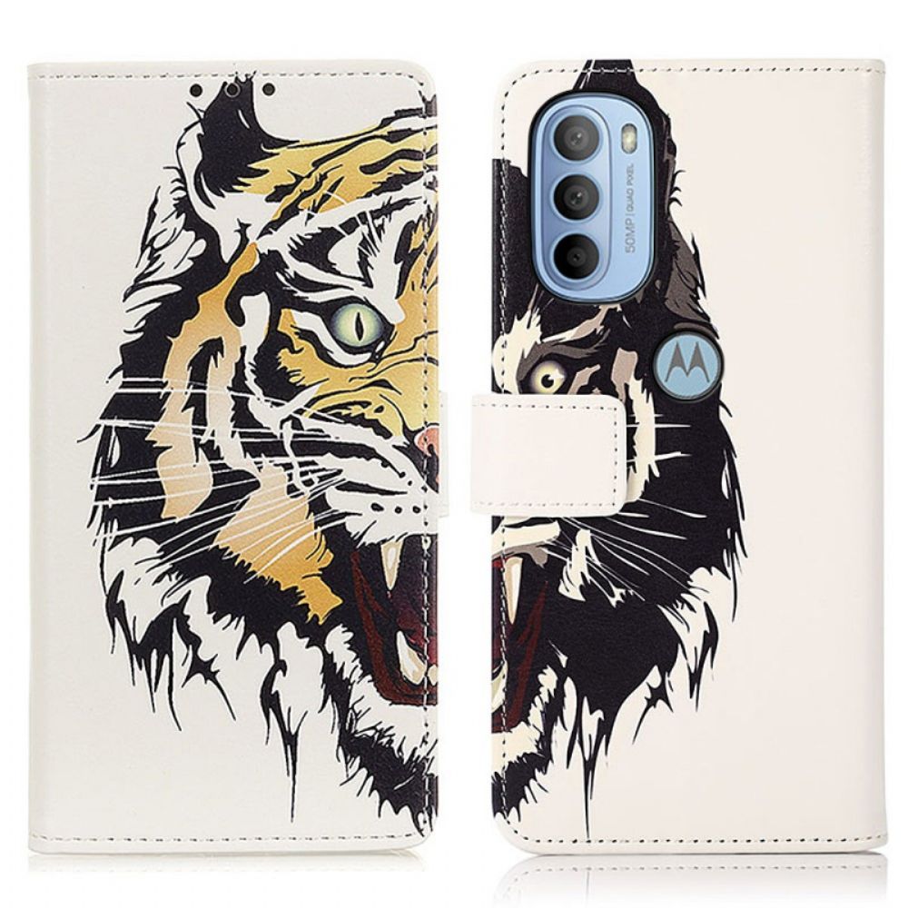 Leren Hoesje voor Moto G31 / Moto G41 Felle Tijger