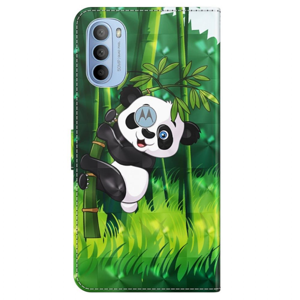 Leren Hoesje voor Moto G31 / Moto G41 Panda En Bamboe