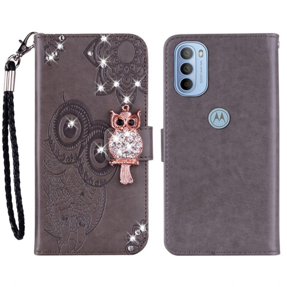 Leren Hoesje voor Moto G31 / Moto G41 Uil Mandala En Charm