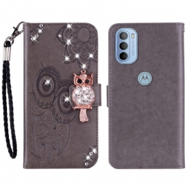 Leren Hoesje voor Moto G31 / Moto G41 Uil Mandala En Charm