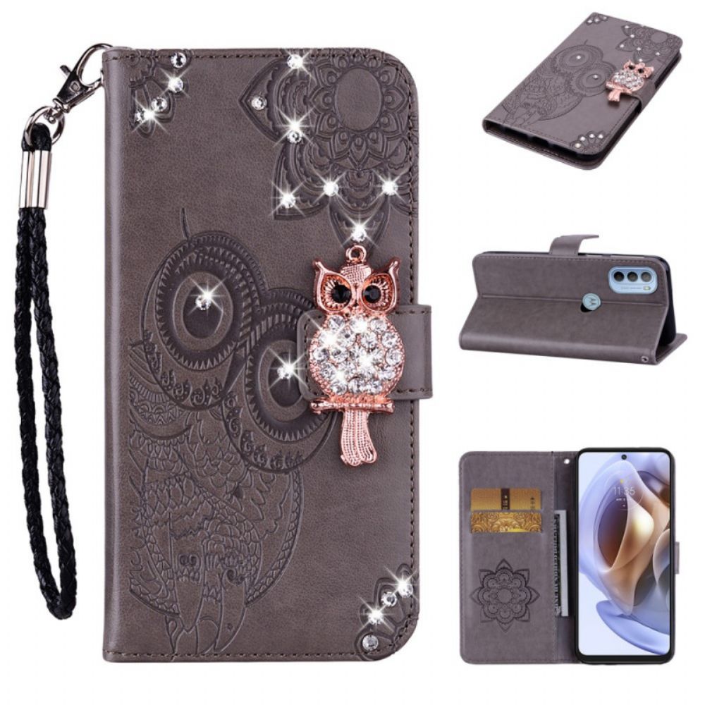 Leren Hoesje voor Moto G31 / Moto G41 Uil Mandala En Charm