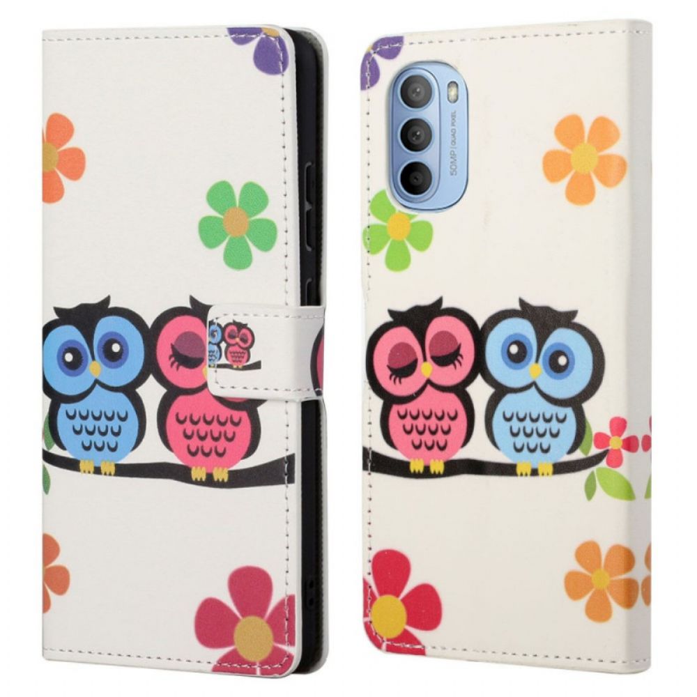 Leren Hoesje voor Moto G31 / Moto G41 Uilenfamilie