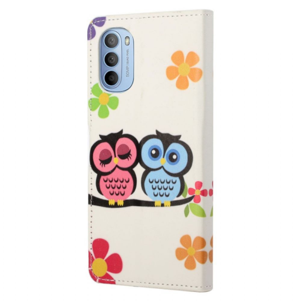 Leren Hoesje voor Moto G31 / Moto G41 Uilenfamilie