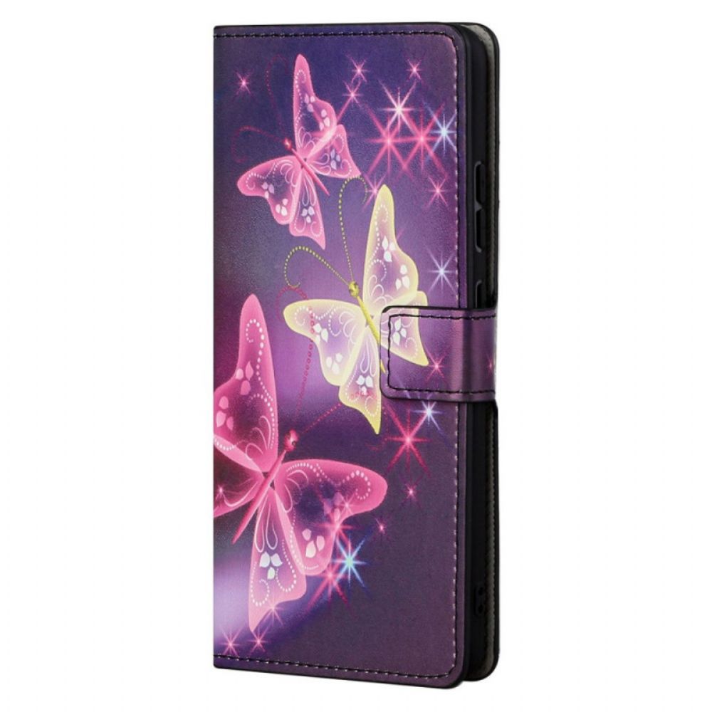 Leren Hoesje voor Moto G31 / Moto G41 Vlinders En Bloemen