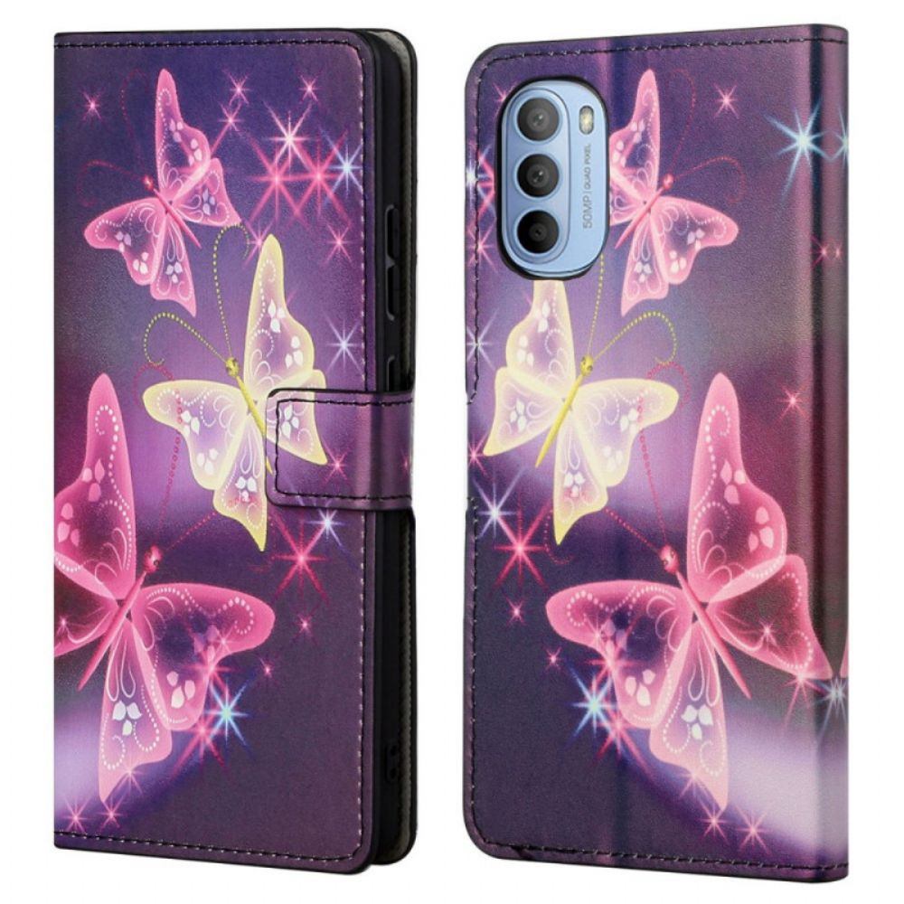 Leren Hoesje voor Moto G31 / Moto G41 Vlinders En Bloemen