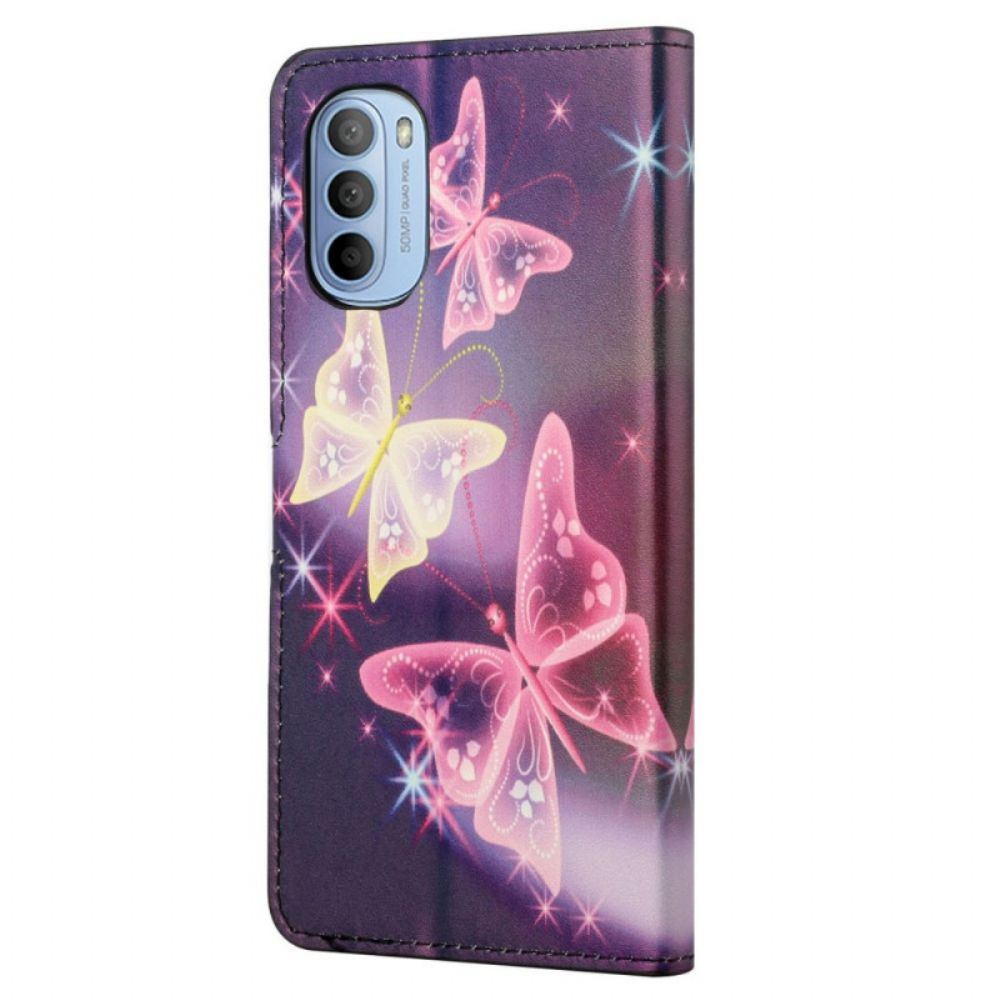 Leren Hoesje voor Moto G31 / Moto G41 Vlinders En Bloemen