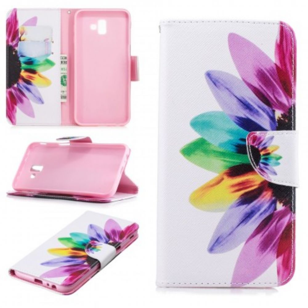 Leren Hoesje voor Samsung Galaxy J6 Plus Aquarel Bloem