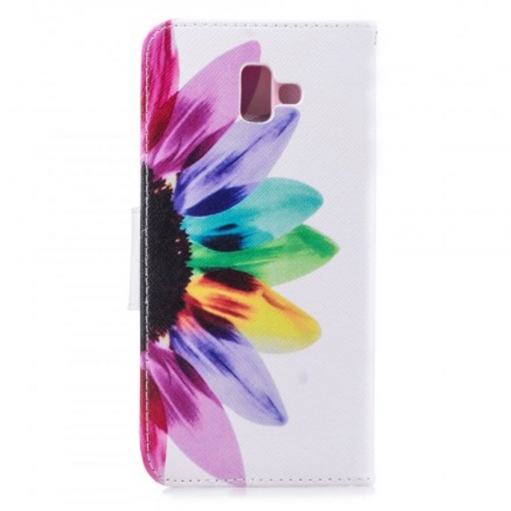 Leren Hoesje voor Samsung Galaxy J6 Plus Aquarel Bloem