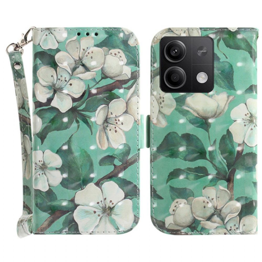 Flip Case Leren Xiaomi Redmi Note 13 5g Aquarelbloemen Met Riempje