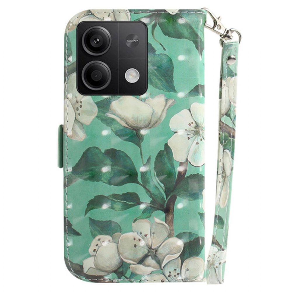 Flip Case Leren Xiaomi Redmi Note 13 5g Aquarelbloemen Met Riempje