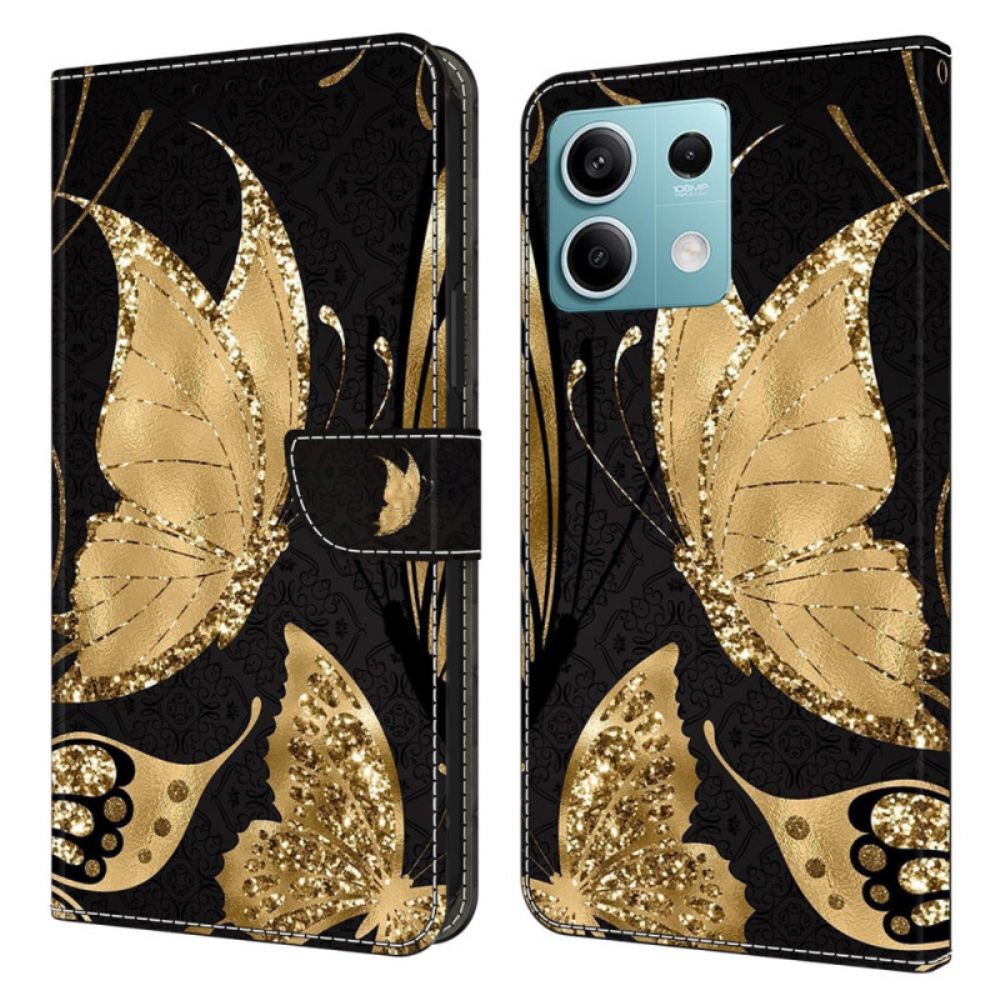 Flip Case Leren Xiaomi Redmi Note 13 5g Gouden Vlinders