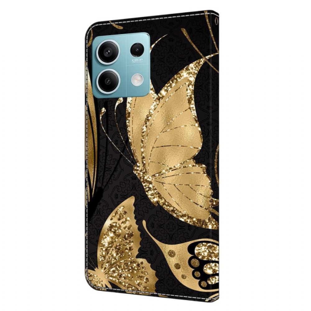 Flip Case Leren Xiaomi Redmi Note 13 5g Gouden Vlinders