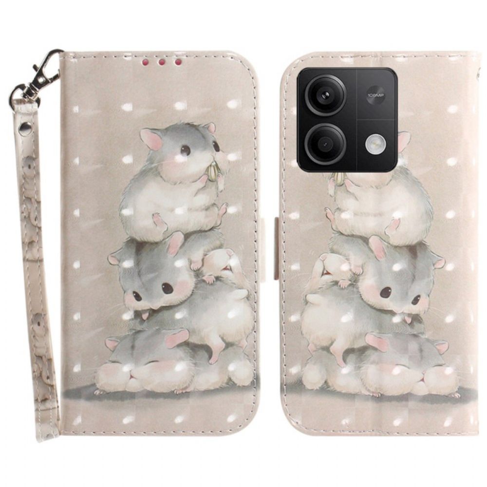 Flip Case Leren Xiaomi Redmi Note 13 5g Hamsters Met Riem