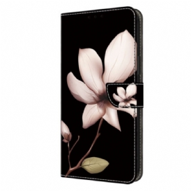 Folio-hoesje Xiaomi Redmi Note 13 5g Roze Bloem Op Zwarte Achtergrond