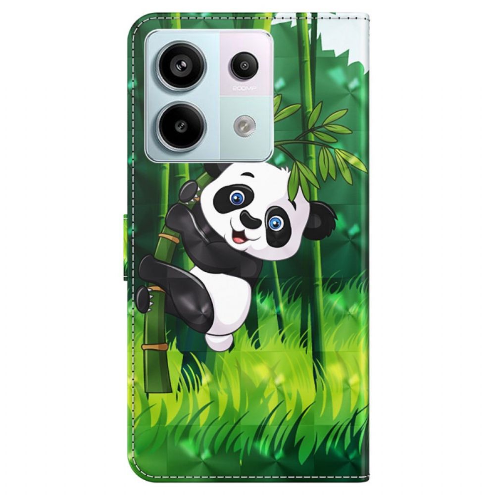 Folio-hoesje Xiaomi Redmi Note 13 5g Telefoonhoesje Bamboe Panda Met Riem