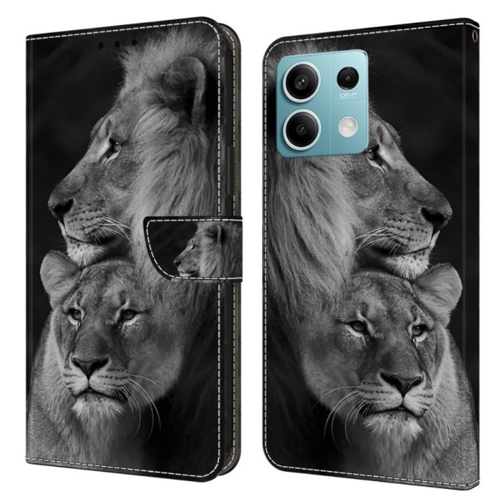 Folio-hoesje Xiaomi Redmi Note 13 5g Telefoonhoesje Paar Leeuwen